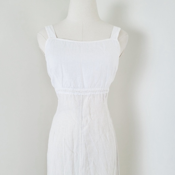 Linen Midi Dress Sleeveless Straps Square Neckline Slit Fitted Tight Bodycon - Picture 4 of 15